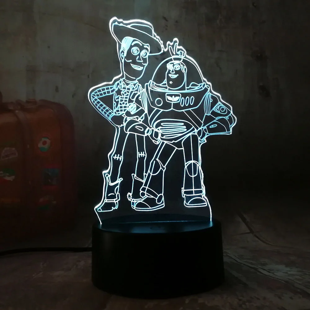 Cute Toy Story Buzz Lightyear Woody 3d Led Rgb Night Light 7 Color