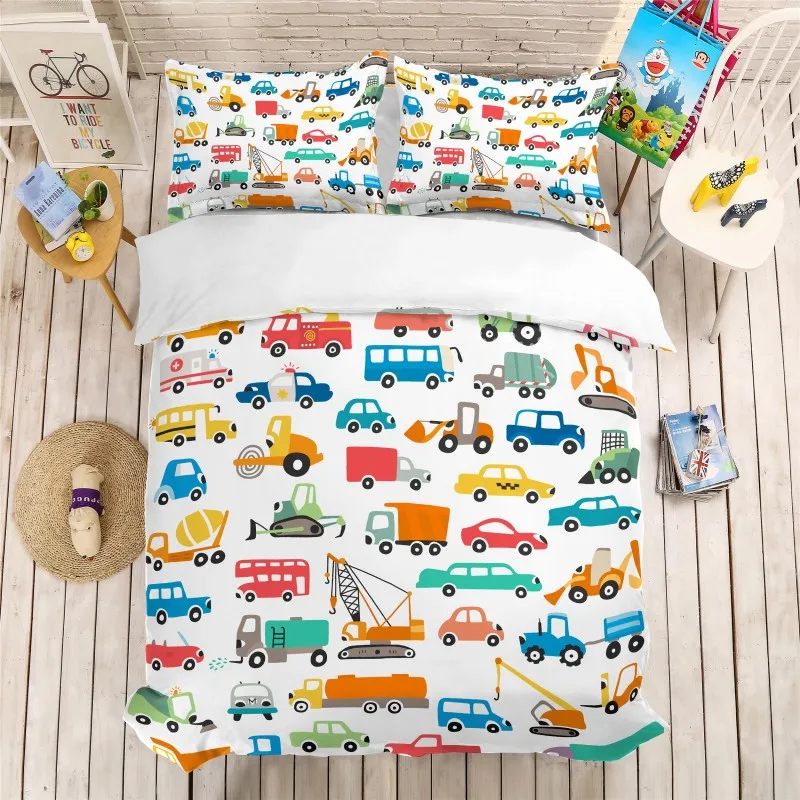 

Cartoon Car 3D Printing Bedding Set Duvet Covers Pillowcases 3 pcs Twin Full Queen King Children Bedding Sets Bedclothes 2019