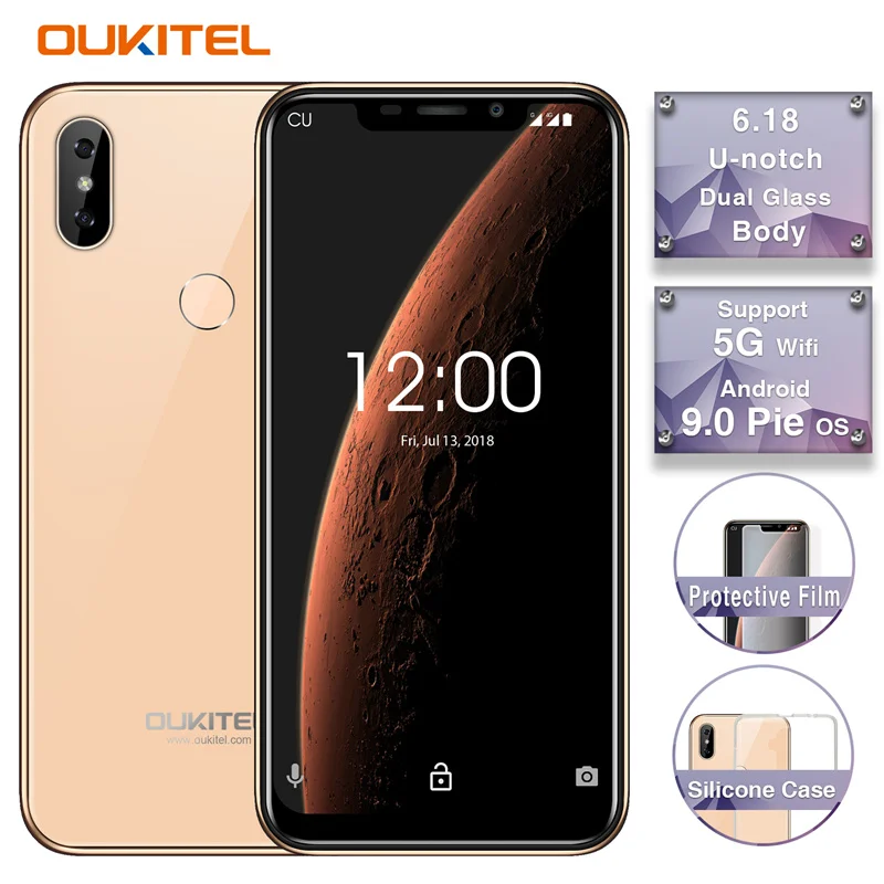 OUKITEL C13 Pro 5G/2,4G wifi 6,1" 19:9 2 ГБ 16 ГБ Android 9,0 мобильный телефон MT6739 Четырехъядерный 4G LTE смартфон распознавание лица отпечатков пальцев - Цвет: Золотой