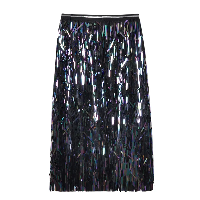 New Summer Fashion Sequins High Waist Skirts With Sequins Tassel Ladies Sexy Club Skirt