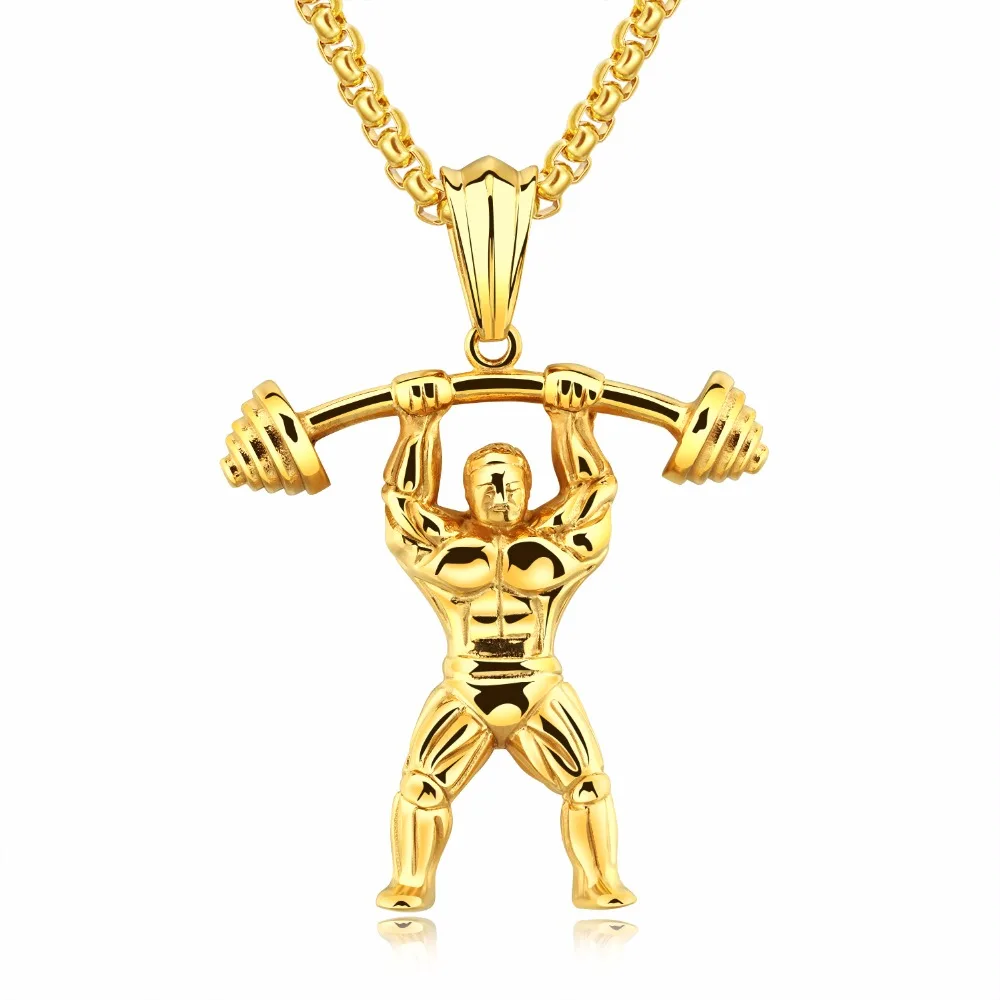 Stainless Steel Sport Men Necklace Gym Jewelry Weightlifting