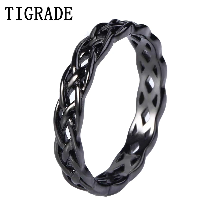 TIGRADE, 4 мм, 925 пробы, серебряное кольцо для женщин, кельтский узел, вечность, обручальное кольцо, высокое качество, полированное, классические, штабелируемые, простые кольца, распродажа - Цвет основного камня: Black