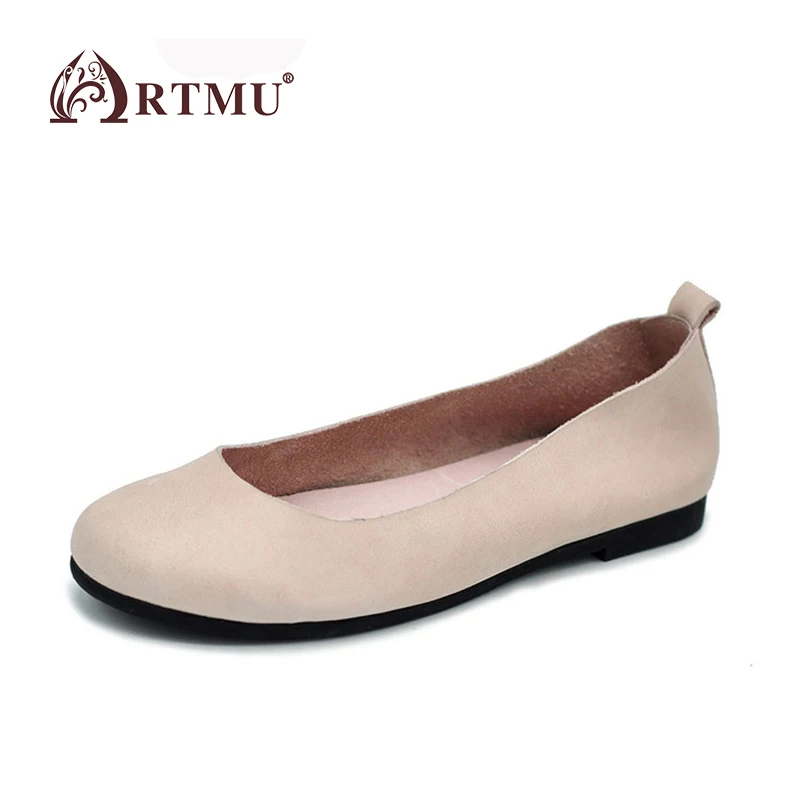 

Artmu Loafers Women Shoes Lady Flats Handmade Genuine Leather Shoes Comfortable Boat Shoes Pink Shallow Mouth Round Toe