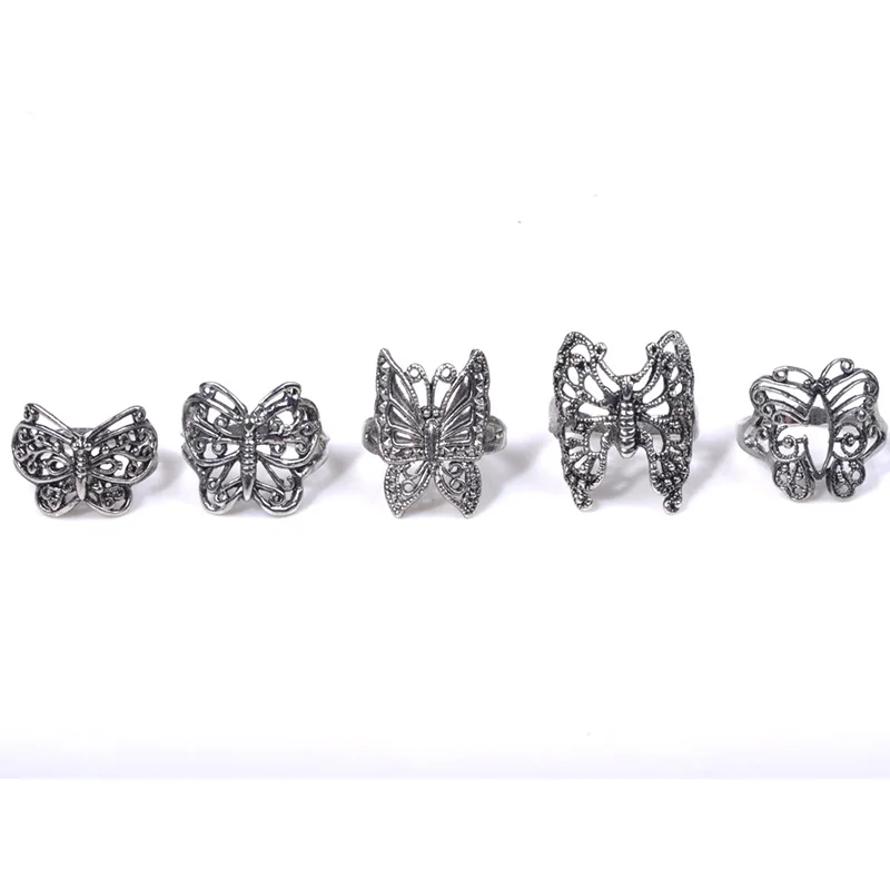 

Wholesale 20pcs Mixed Style Tibet Silver Vintage Rings Hollow Design Butterfly Silver Rings For Women Jewlery