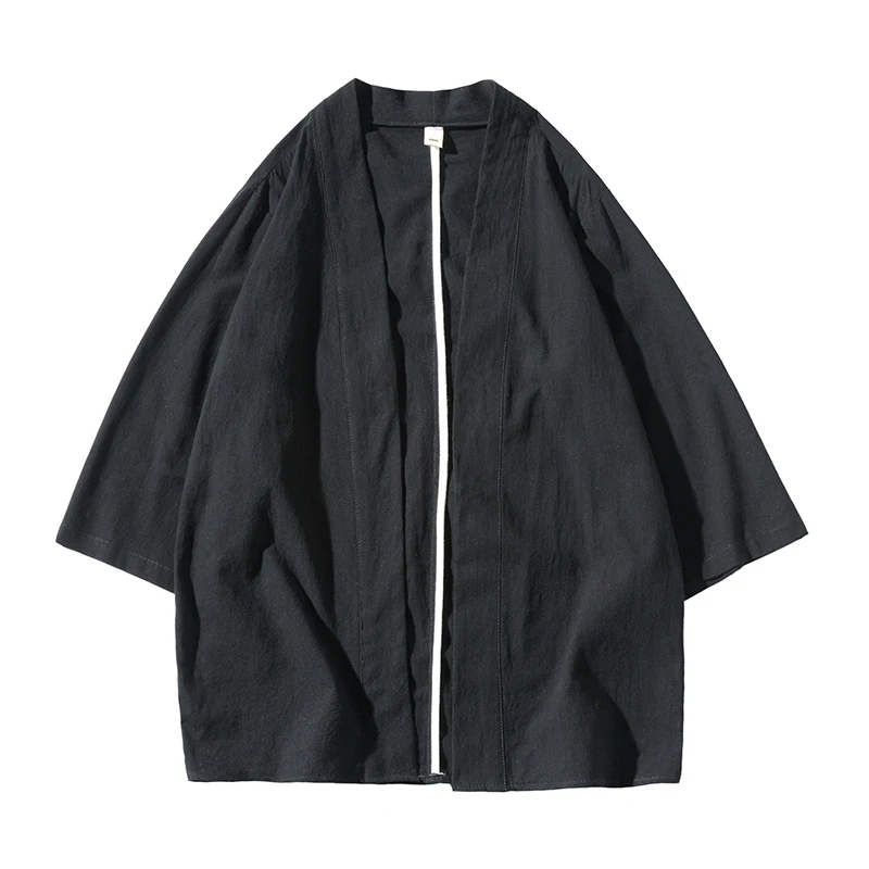 

2019 Men Cotton Linen Shirts Men Kimono Traditional Open Stitch Shirt Male Three Quarter Sleeve Shirt Harajuku Mens dropshipping