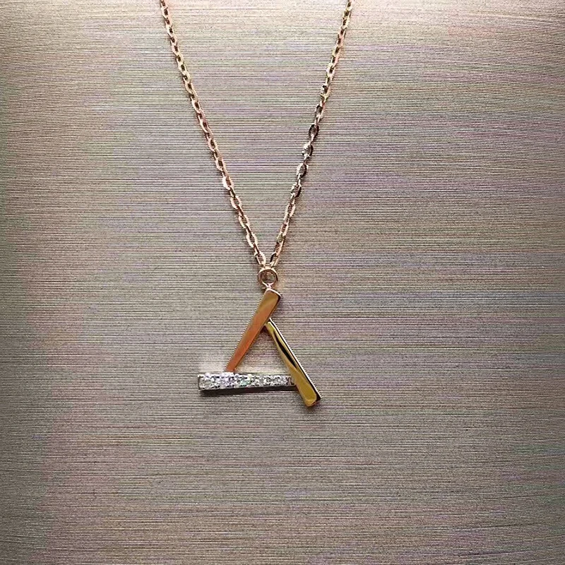 

ANI 18K Rose Gold (AU750) Pendant Necklace Real Diamond Jewelry Custom 3 Colors Triangle Pendant Necklace for Women Engagement