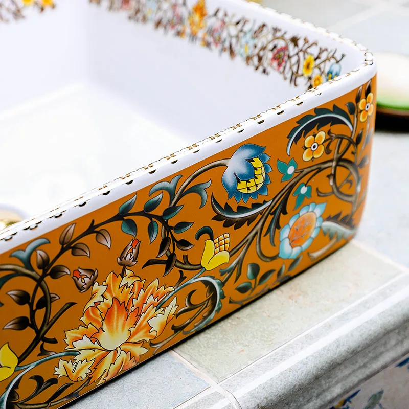 Современный стиль раковина для умывания фарфоровая красочная керамическая раковина для ванной комнаты