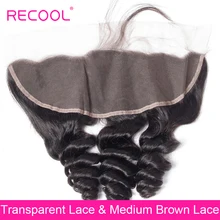 Recool HD прозрачное кружевное фронтальное закрытие 8-22 дюймов Remy Бразильские свободные волнистые швейцарские кружевные человеческие волосы кружевное лобовое закрытие