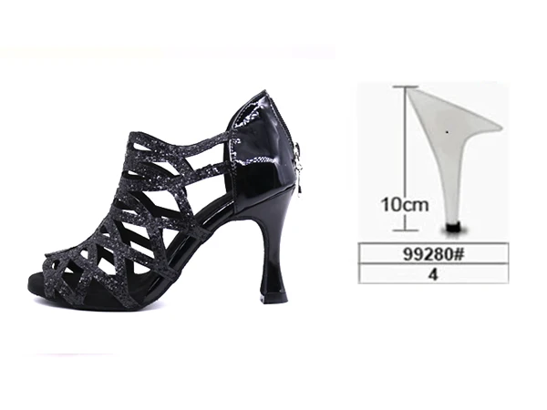 Samisoler/Блестящая обувь с вырезами; женская обувь для латинских танцев; Танцевальная обувь для танго, джаза; обувь для сальсы, бальных танцев; модная обувь для танцев 5-10 см - Цвет: Black heel 10cm