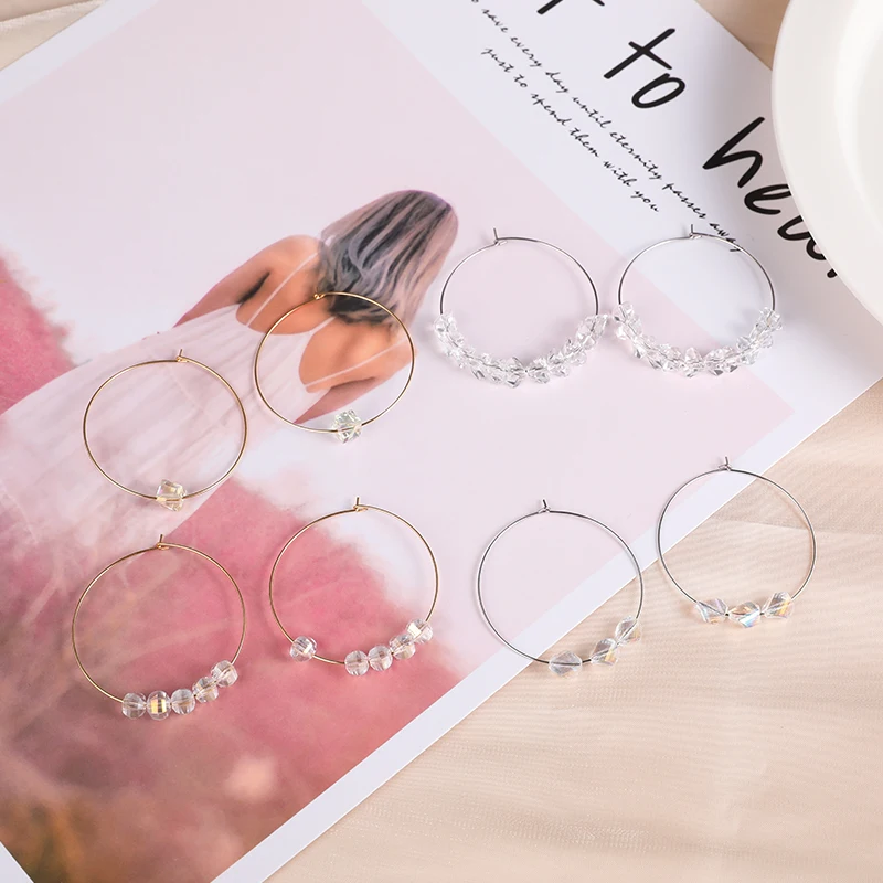 Новые круглые креольские серьги для женщин, модные серебряные золотые серьги-кольца с кристаллами, простые ювелирные изделия, подарки