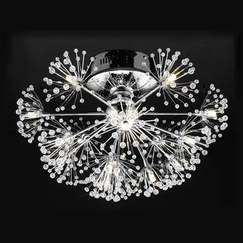 

LED Lamp Luxury Modern Led Crystal Ceiling Light Fixtures Living Room Dandelion Flower Design Chrome Iron Ceiling Lamp 110-240V