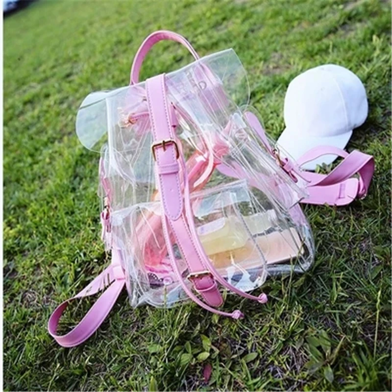 

2017 Women Casual Transparent Backpacks Female Leather City Bagpack Girls College Bags Backpack for Girls;bolsa feminina mochila