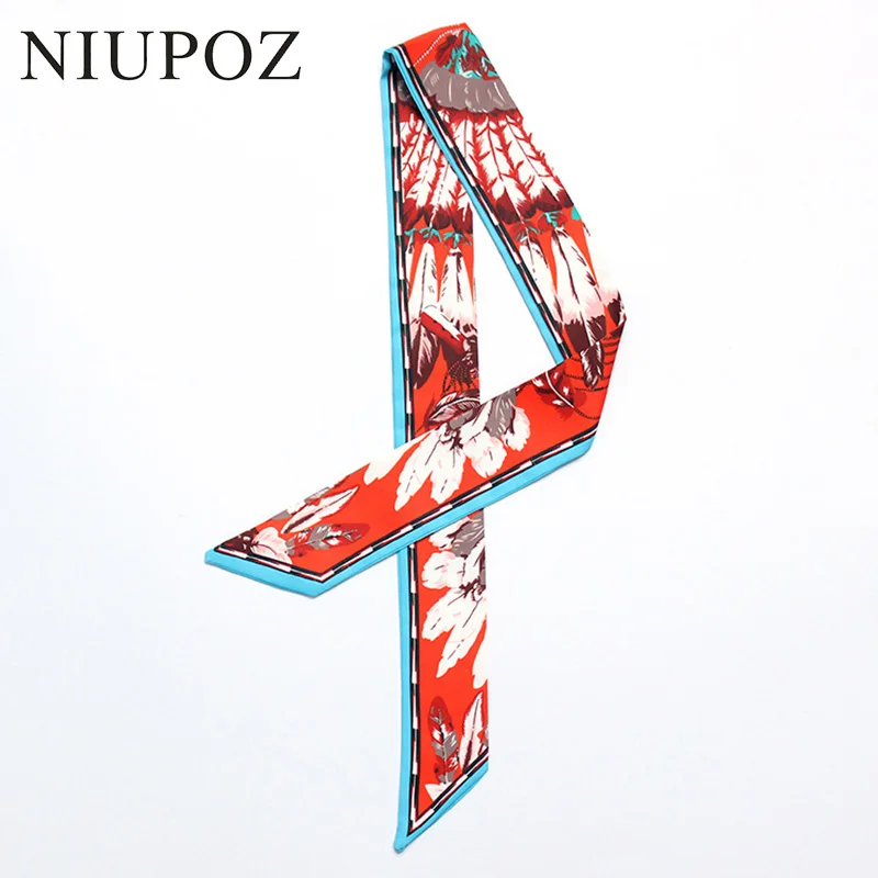 

New Design Bag Small Twill Silk Scarf Ribbon Feather Print Women Bandana Tie Headband Neck Hair Accessories Fashion Handbag M300
