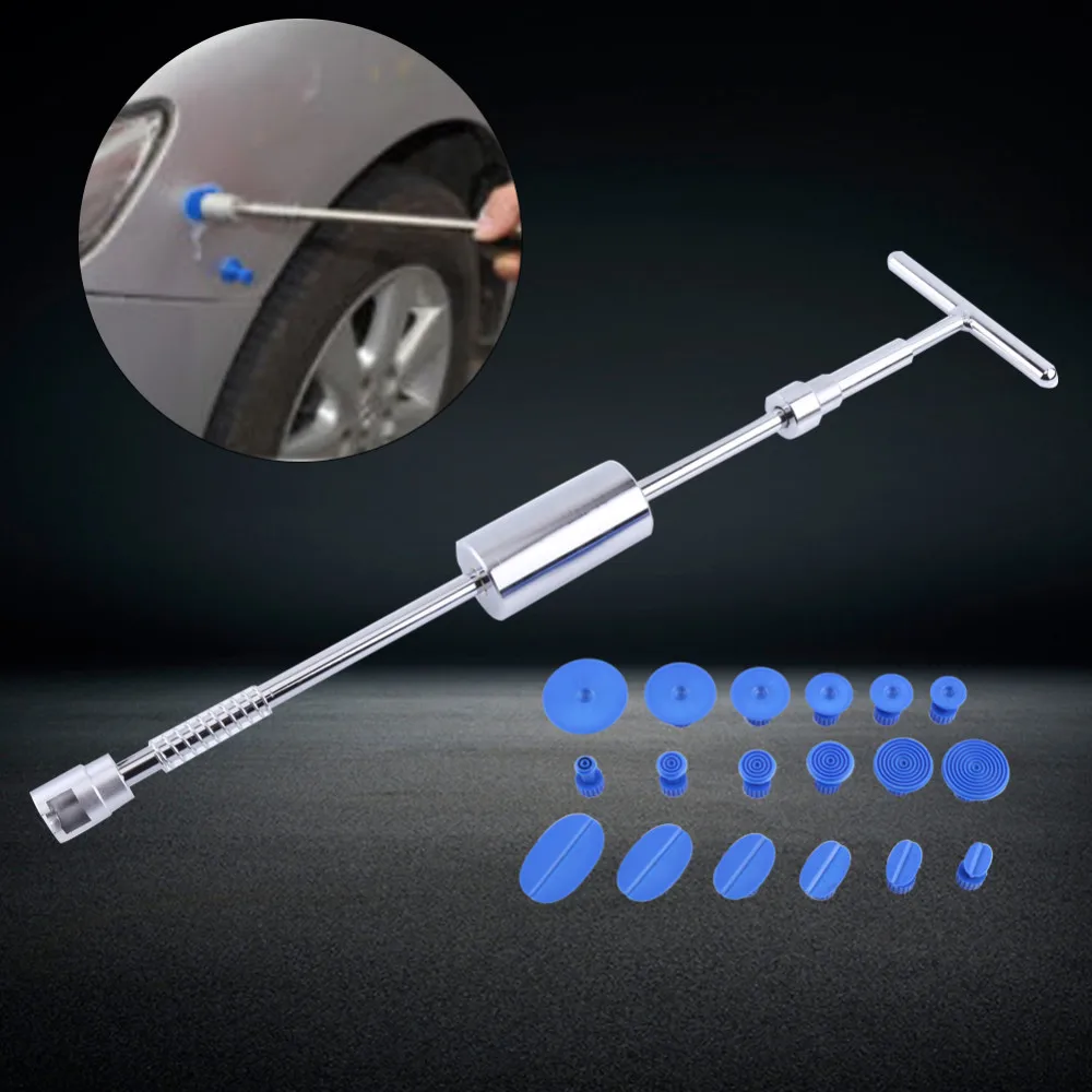 

Paintless Dent Puller Repair PDR Tools Kit Hail Removal T Bar Slide Hammer 18pcs Glue Puller Tabs Nin For Dent Removal Paintless