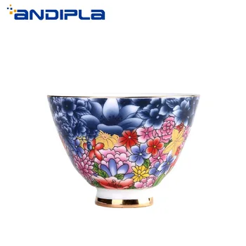 

Boutique White Jade Porcelain Teacup Color Flowers Enamel Tea Cup Ceramic Crafts Master Cup Kung Fu Tea Set Teacup Drinkware
