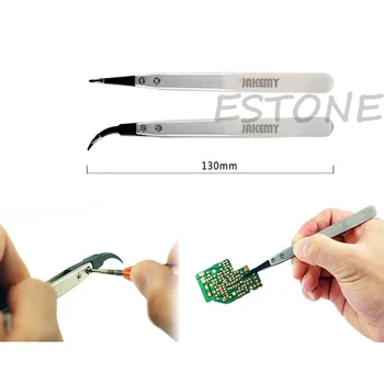 

OOTDTY One Set Stainless Steel Anti-static Safe Tools Kits Durable Precision Tweezers Forceps