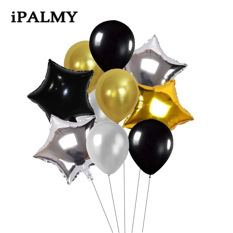 Ipalmy 72pcs С Днем Рождения вечерние украшения набор цвет серебристый, золотой и черный Бумага Pom Poms висящий флаг поставка шаров для праздников