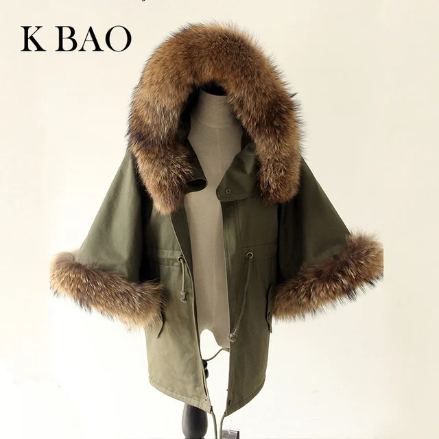 Cheap 2016 Women Winter Coat Jacket Large Fur Collar Army Green Black Casual Overcoat Flare Sleeve Cloak Cotton-padded parka