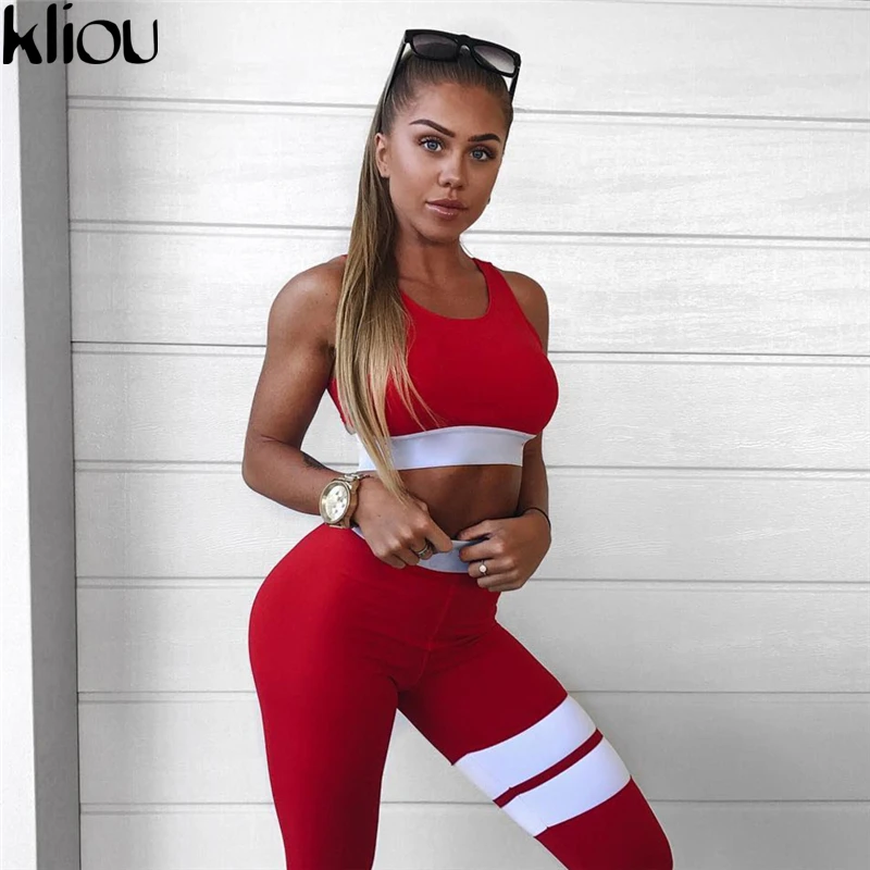 

Weirdgirl Women 2 Pieces suit crop tank striped leggings set Polyester Female Casual Bodysuit Club outfit sporting Tracksuits