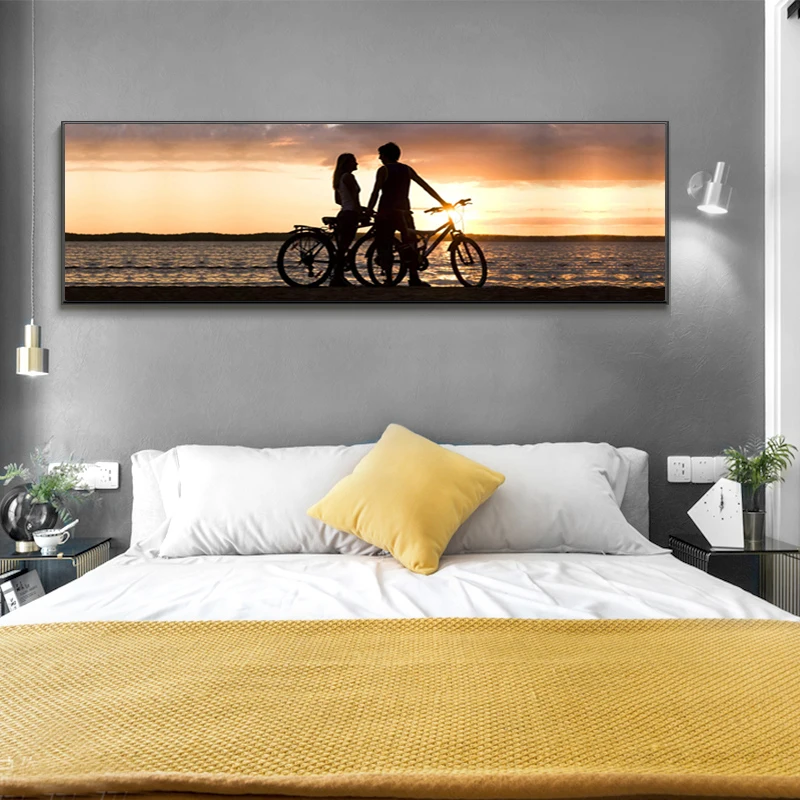 

Sunsets Natural Sea Beach Landscape Posters and Couples Prints Canvas Painting Panorama Wall Art Picture for Living Room