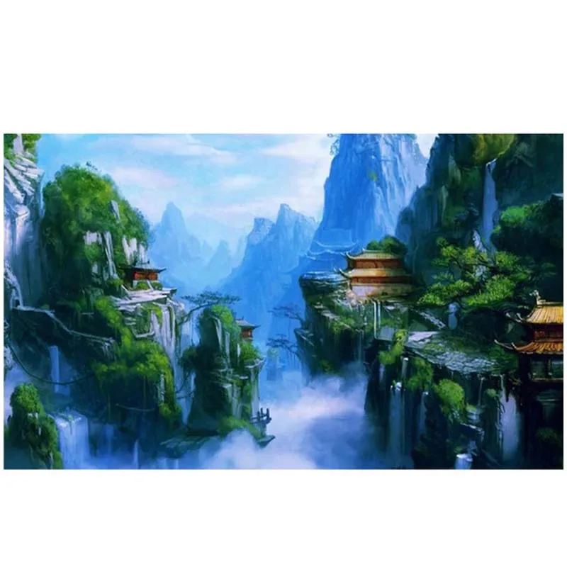 Алмазная живопись 5d Бриллиантовая вышивка Фэнтези Mountain Castle Diy крестиком стразы