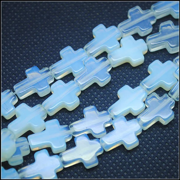 

25pcs Natural white opal glass Rosee Quartz Bead Gem Stone Cross Shape String Good Quality Size 12x16mm beads strings