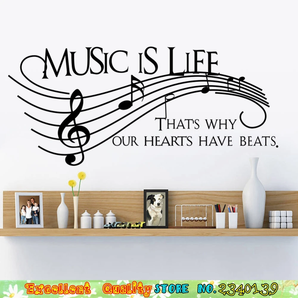Music Is Life Music Note Wall Sticker DIY Artistic Mural Art Home