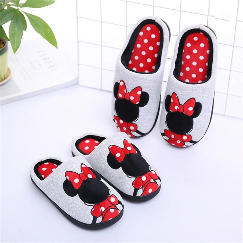 

Children Slippers Cartoon Mouse Cotton Shoes Baby Girls Kids Home Wear Soft Non-slip Rubber Thickening Warm Baby Parents Slipper
