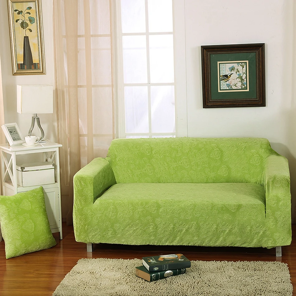 Green knitted fabric universal stretch sofa cover for living room