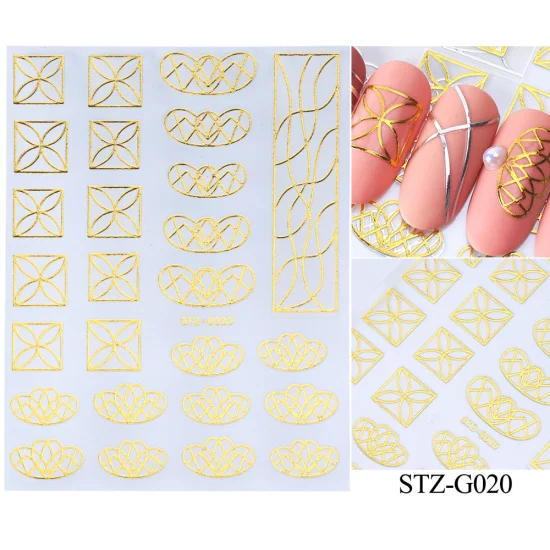 1 шт 3D наклейки для ногтей, наклейки для дизайна ногтей, Геометрические полосы, Бабочка, золотой, серебряный дизайн, Слайдеры для маникюра, фольга, TRSTZG14-20 - Цвет: STZ-G20 Gold