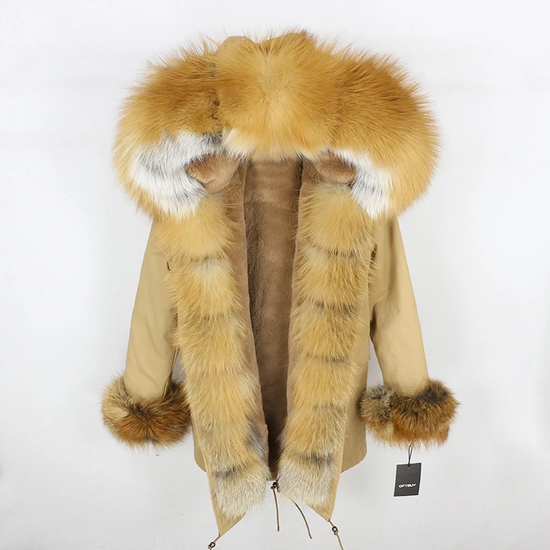 Brand Real Fur Coat Fashion Winter Jacket Women Natural Real Fox Fur Collar Loose Long Parkas Big Fur Outerwear Detachable