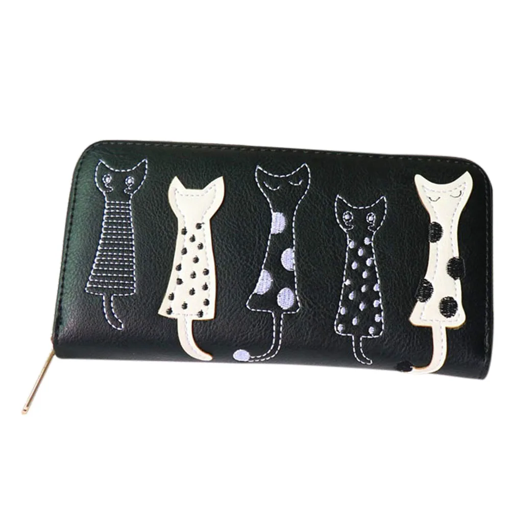 

New Women Cat Cartoon Wallet Long Casual Zip Clutch PU Leather Coin Purse ID Cards Holder MUG88