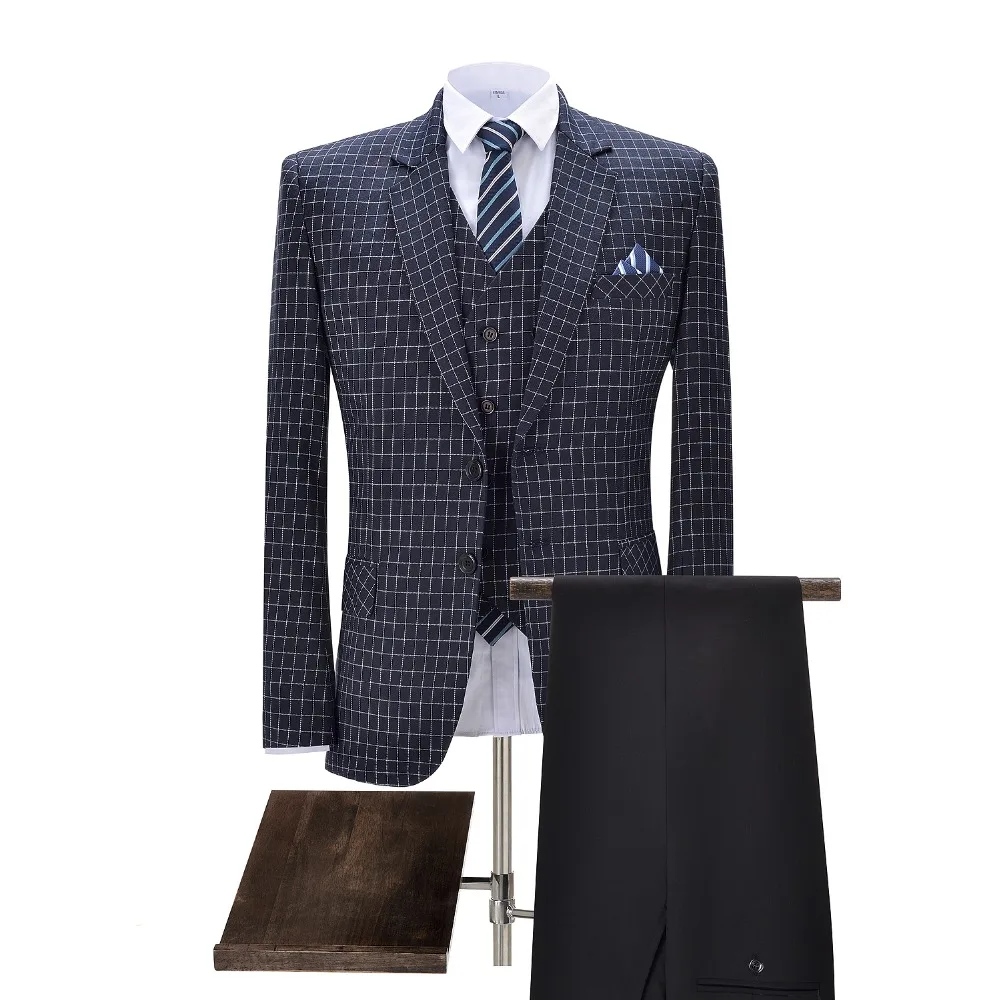 

Mens Suits 3 Pieces Slim Fit Business Suits Groom Retro Noble Plaid Wool Tuxedos for Formal Wedding (Blazer+Pants+Vest)