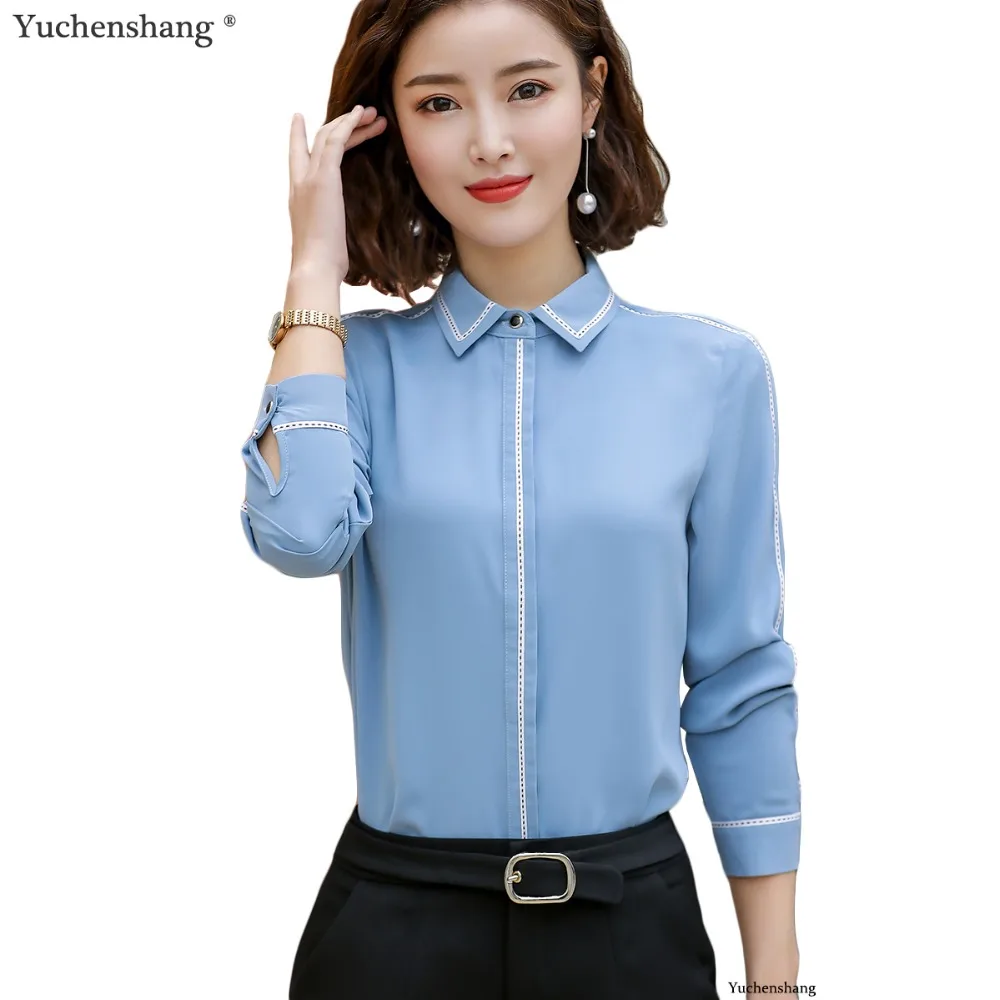 new women white gray blue full sleeve work wear striped blouse shirt ...