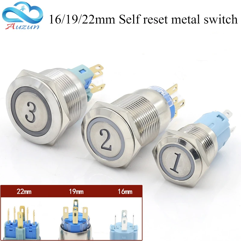 panel beater Metal Button Switch 16/19/22MM Reset Button Switch Instantaneous Digital 1.2.3.A.B.C Elevator Button Switch light switch with remote