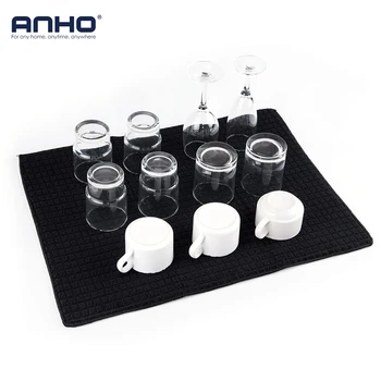 

ANHO Dish Drying Mat 15x20 inches For Kitchen Cup Bottle Tableware Bar Cushion Pad Rectangle Black Table Decoration Polyester