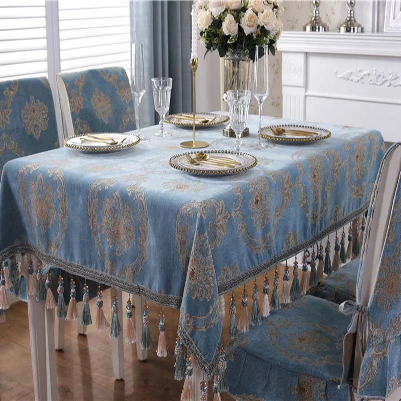 

Round & Rectangular Embroidered Table Cloth Luxury Jacquard Tablecloth Tassel Toalha De Mesa Royal Cotton Dinning Table Covers