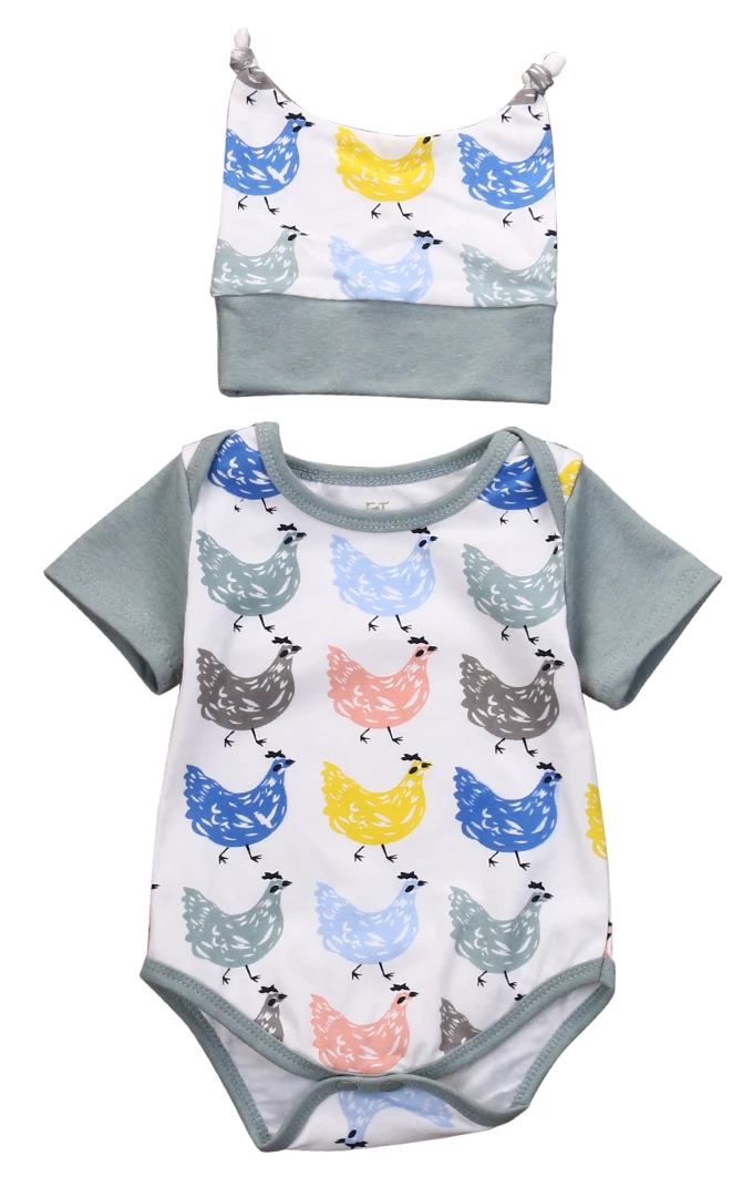 

2Pcs! 2016 Newest Chicken Prints Fancy Kids baby Boys Girls Cotton Romper One Piece Clothes Infants Indoor Outdoor Jumpsuit