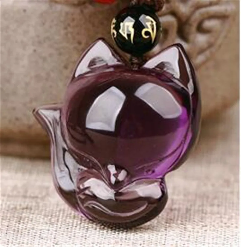 

Wholesale Purple Natural Stone Pendants pretty AmethystStone quartz CRYSTAL carving pendant fox Drop shipping