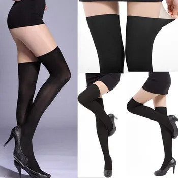 

2020 Sexy Womens Black Long Stocking Tinted Sheer False High Pantyhose Cool Girl Black Complexion Patchwork Pantyhose Wholesale