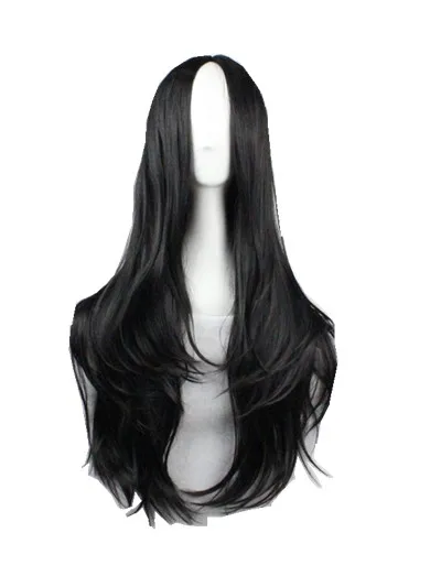 Черный парик Fei-Show синтетические термостойкие волокна карнавал Perruque длинные волнистые средняя часть линии волос женский салонный парик