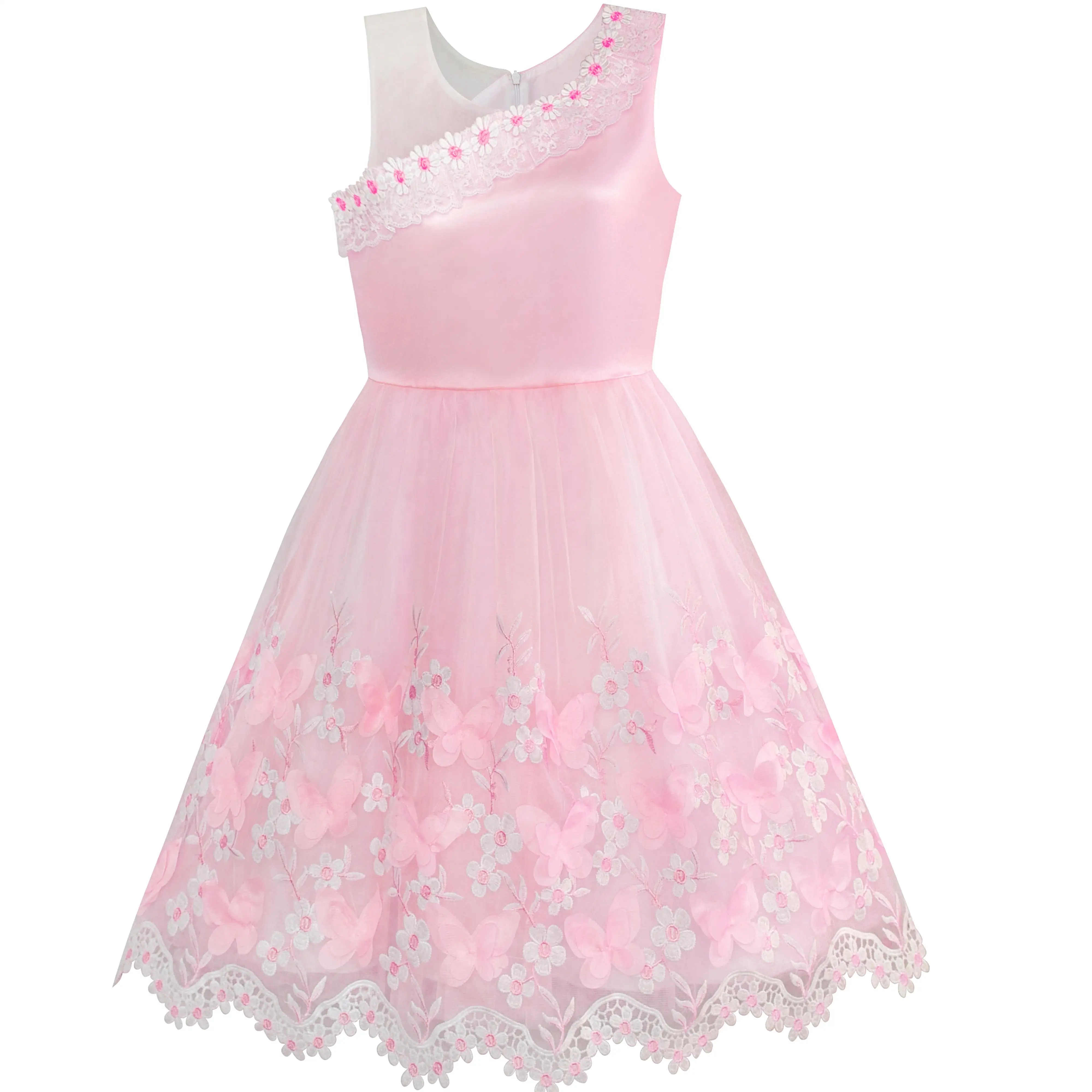 Sunny Fashion платья для девочек Цветок Девушка Платье Одно плечо Кружево Вышитый