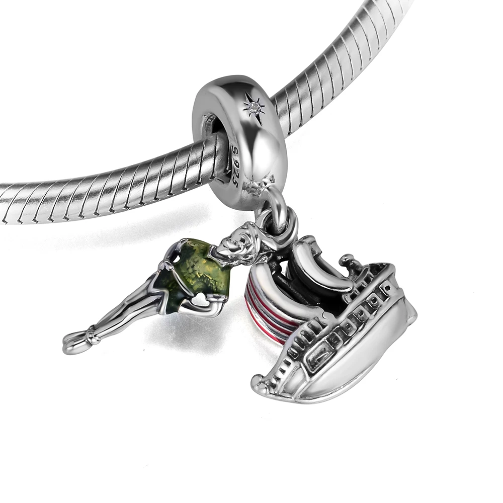 CKK Silver 925 Jewelry Fits Pandora Bracelets Pan Red and Green Enamel Charm Original Sterling Silver Beads _ - Mobile