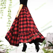 Размера плюс 5XL XXXXL осенние и зимние красные клетчатые шерстяные дизайнерские женские длинные макси юбки женские