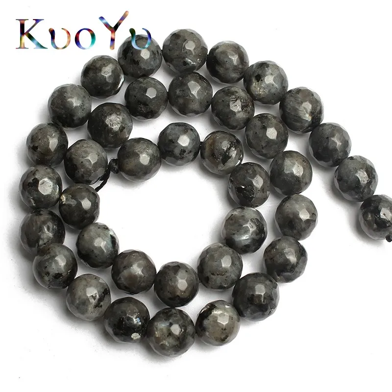 

Natural Stone Faceted Black Labradorite Larvikite Round Loose Beads 15.5"inches 4-12mm For Jewelry Making DIY Bracelets Necklace