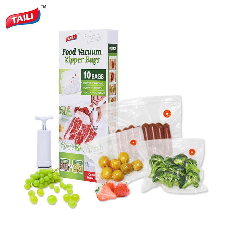 Кухонная вакуумная сумка для еды с насосом Вакуумная упаковочная сумка сумки пластиковый пакет на молнии держать еду свежей/многоразового использования/BPA бесплатно - изображение