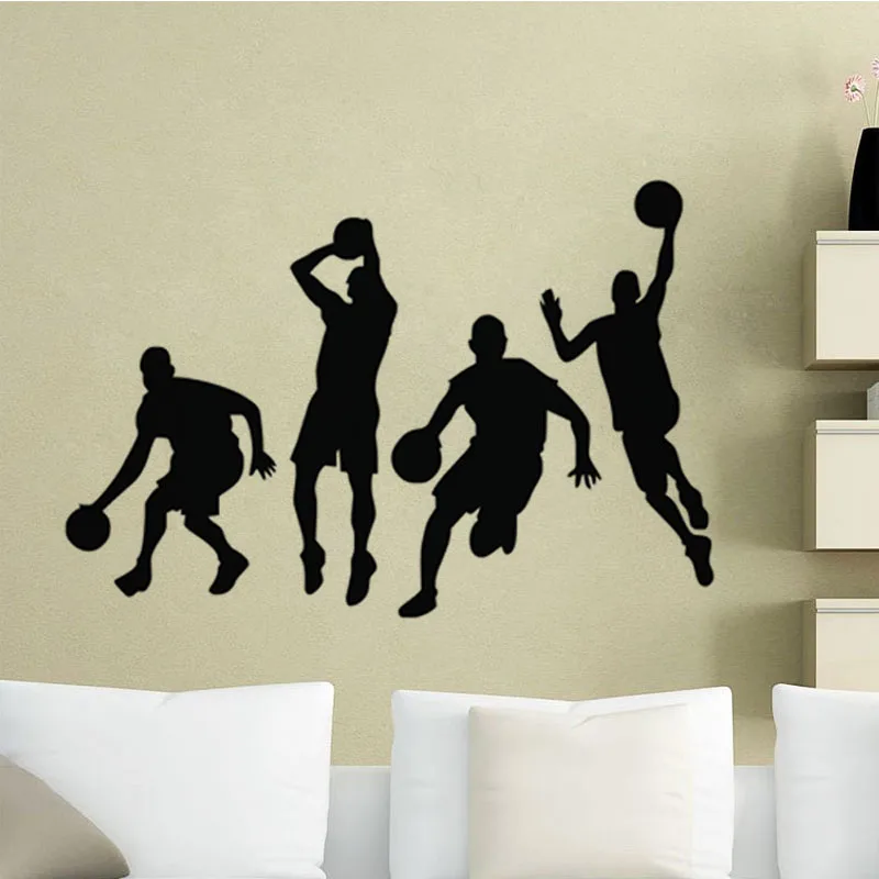 4 Basketball Players Wall Stickers For Kids Bedroom Decorative Stickers