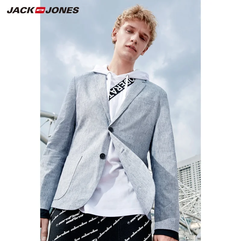 JackJones Мужской Хлопковый костюм Блейзер Повседневная куртка мужская одежда 219108515 - Цвет: Dust Blue