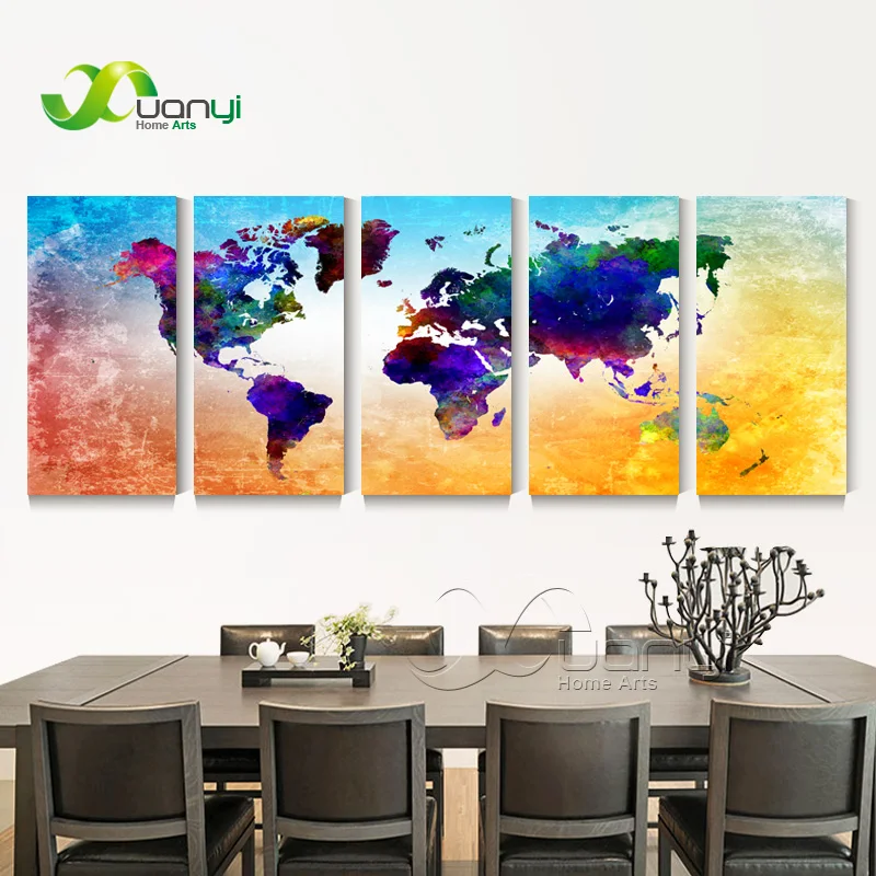 

5 Piece Canvas Art Abstract Oil Painting World Map Poster Modern Poster For Living Room Home Decor Canvas Prints Unframed PR1498