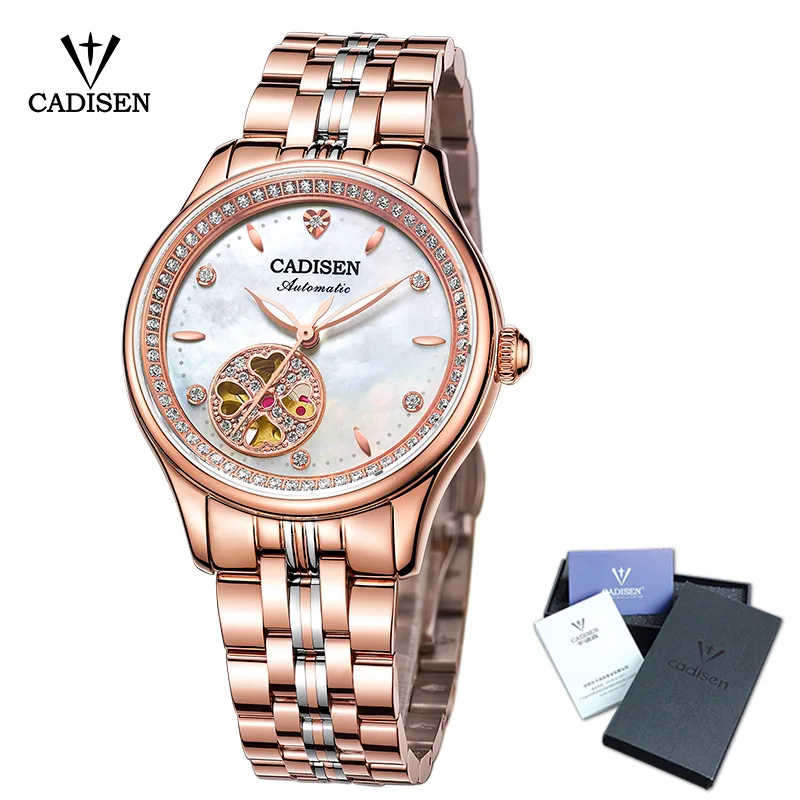 

New Women Watch CADISEN Skeleton Automatic Ladies Leisure Dress Stainless steel Fashion Top Brand Luxury Waterproof Wristwatch